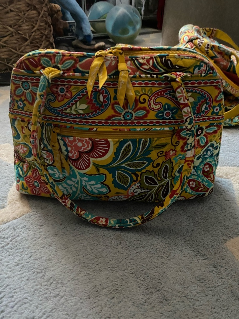 Vera Bradley ProvencialHand Bag Yellow Floral Quilted Tote Bag - Vibrant Pattern
